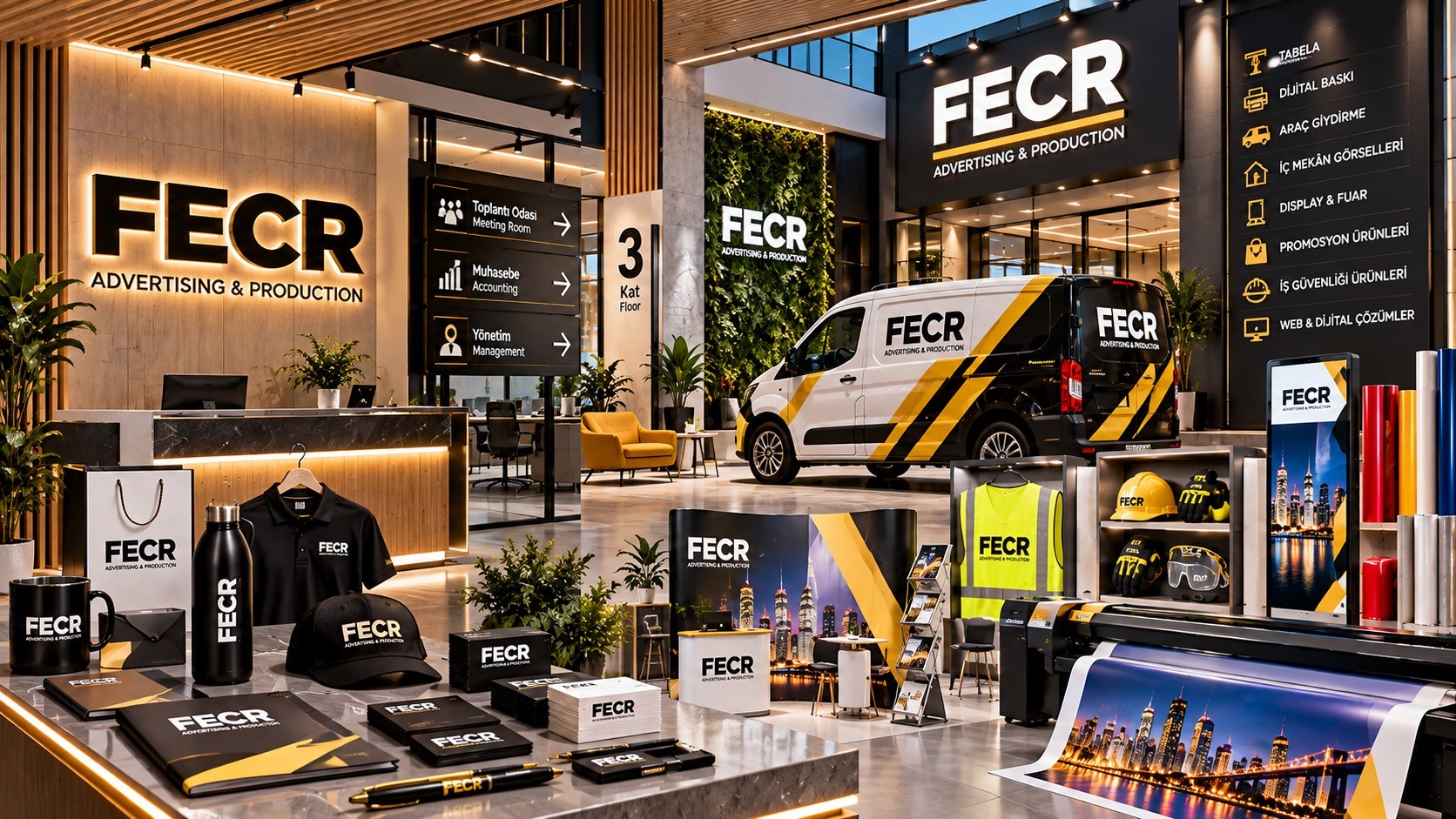 FECR markalı iç mekân yönlendirme ve ofis uygulaması